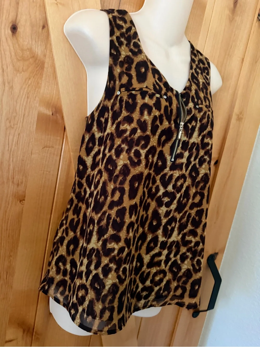 Active USA Leopard Print Zip Front Sleeveless Blouse Top Y2K Safari Glam M